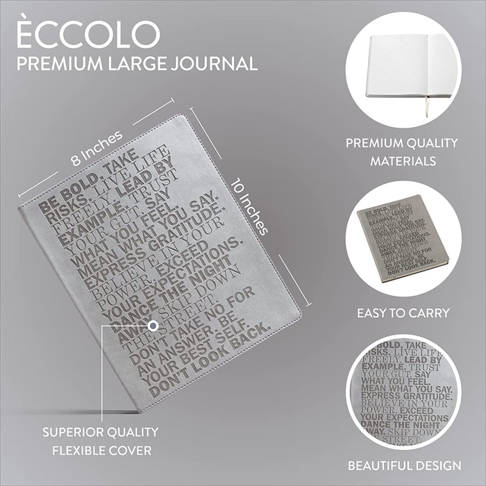 Eccolo Large Lined Journal Notebook, Flexible Cover, Writing Journal, 256 Ruled Ivory Pages, Ribbon Bookmark, Lay Flat, Desk Size for Work or School, Be Bold (Gray, 8x10 inches) Be Bold - Gray
