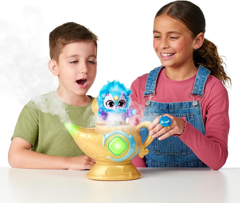 Magic Mixies Magic Genie Lamp with Interactive 8 inch Blue Plush Toy & 60+ Sounds and Reactions: Perform The Magic Steps to Unlock a Magic Ring & Reveal a Blue Genie Mixie From the Real Misting Lamp