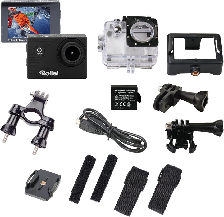 Rollei Actioncam 372 - Action Camcorder with Full HD Video Resolution 1080p/30 fps, Wide-angle lens, waterproof up to 30 m, incl. underwater protective case - Black