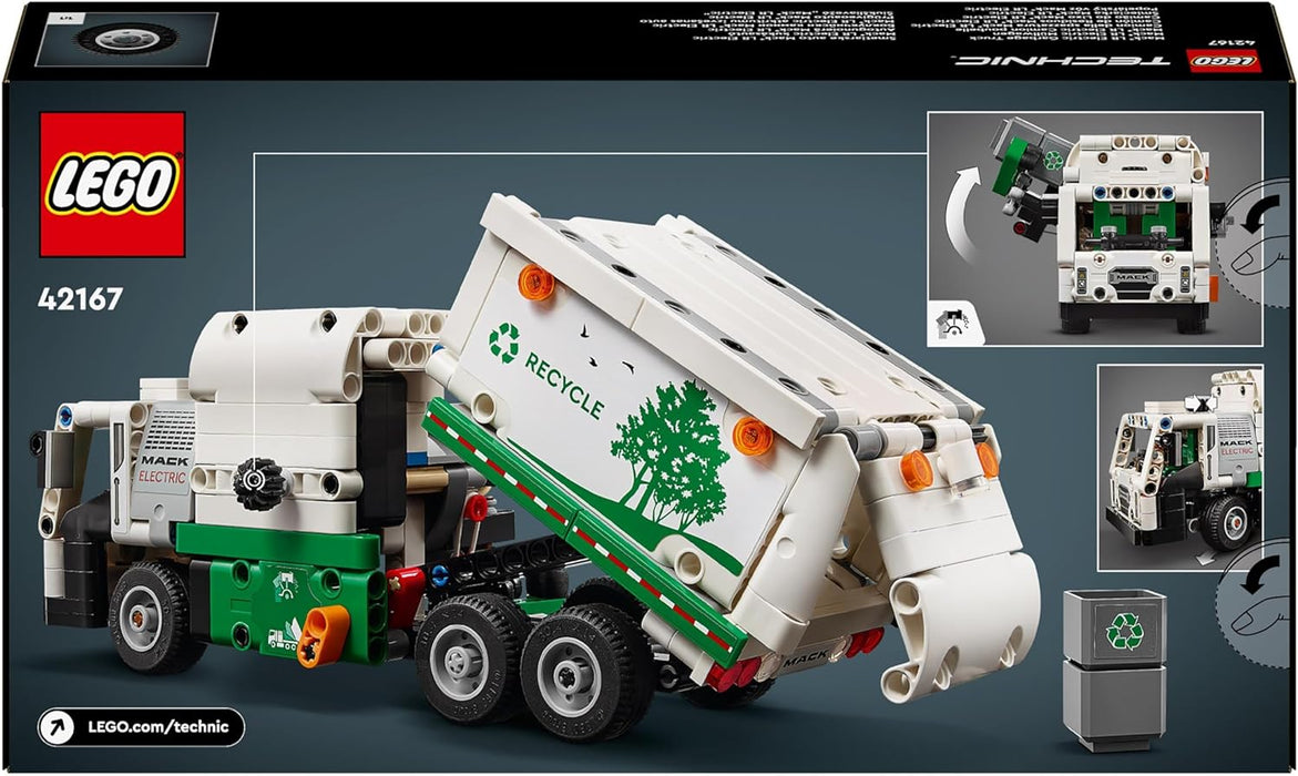 LEGO Technic Mack LR Electric Garbage Truck Toy for Boys & Girls aged 8 Plus Years Old, Recycling Bin Lorry with Realistic Features, Vehicle Gift Idea 42167