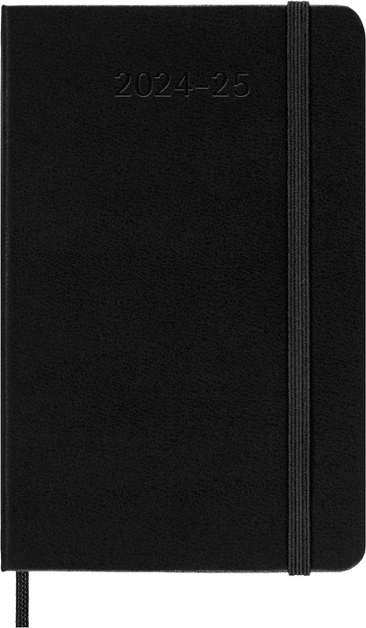 Moleskine Weekly Planner 2024-2025, Weekly Agenda 18 Months 2025, Horizontal Planner with Hard Cover and Elastic Closure, Pocket Size 9 x 14 cm, Color Black Hardcover Pocket