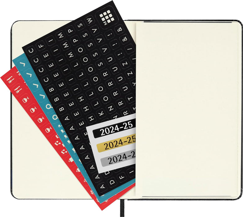 Moleskine Weekly Planner 2024-2025, Weekly Agenda 18 Months 2025, Horizontal Planner with Hard Cover and Elastic Closure, Pocket Size 9 x 14 cm, Color Black Hardcover Pocket