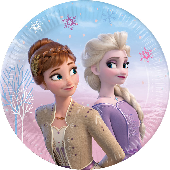 Procos - FSC Disney Frozen II Wind Spirit Paper Plates (Ø20cm), 8 Pieces 16-21cm, Blue, Purple, Pink, 95042