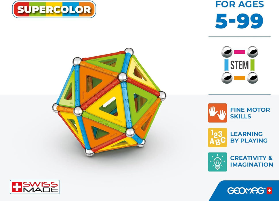 Geomag Classic Supercolor Panels Recycled 114, Magnetic Constructions, Rods, And Colored Panels, 114-Piece Pack, 100% Recycled Plastic