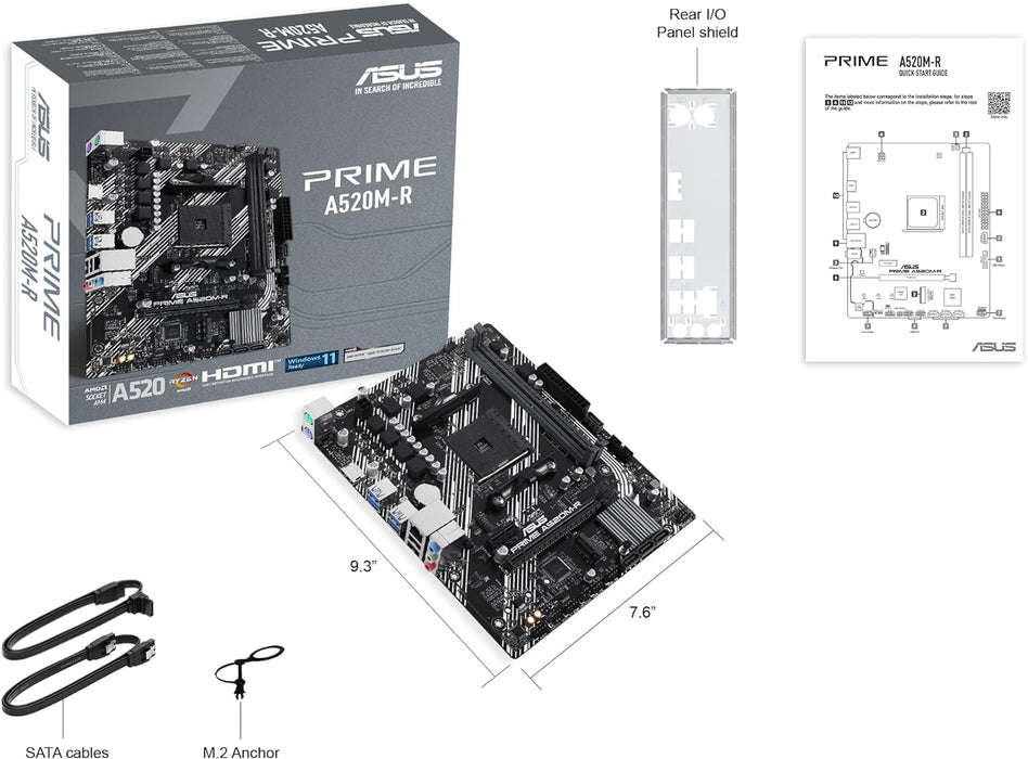 ASUS Prime A520M-R AMD Ryzen AM4 mATX Motherboard with M.2 Support, Realtek 1Gb Ethernet, HDMI, SATA 6Gbps, 5Gbps USB Support Rear and Front, Black