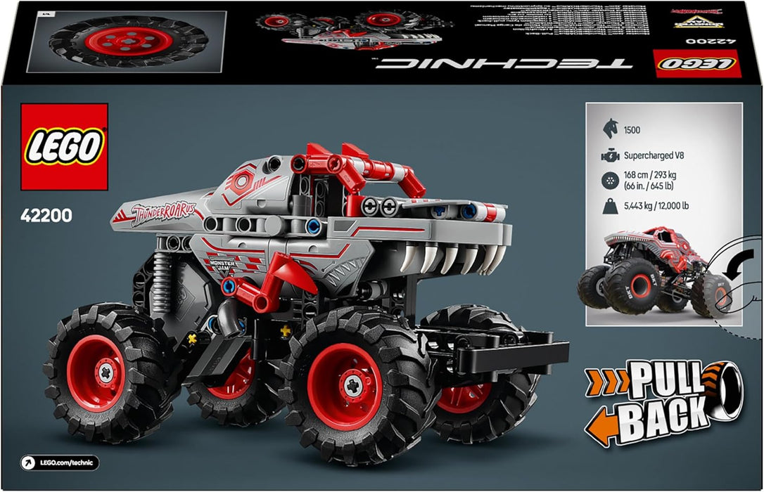 LEGO Technic Pull-Back ThunderROARus, Monster Truck Giocattolo da Costruire, Giochi per Bambini e Bambine da 7 Anni, Idea Regalo di Compleanno per i Fan dei Veicoli e delle Gare Monster Jam 42200