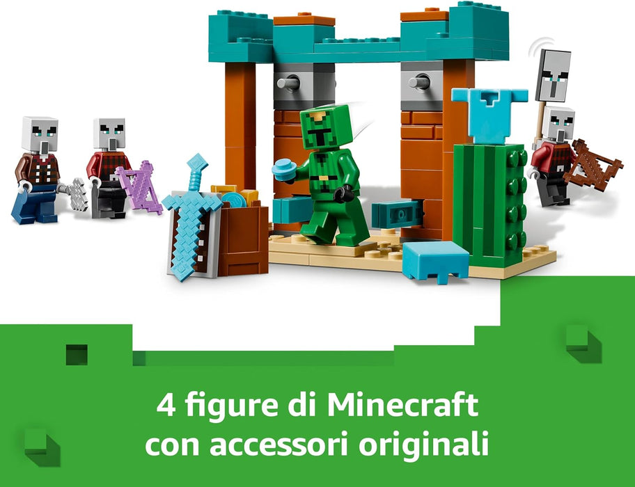 LEGO Minecraft Pattuglia nel Deserto della Bestia, Gioco di Ruolo per Bambini e Bambine da 7 Anni in su con 4 Personaggi del Videogioco, Funzione Spara Missili, Armi Giocattolo e Tesoro 21267