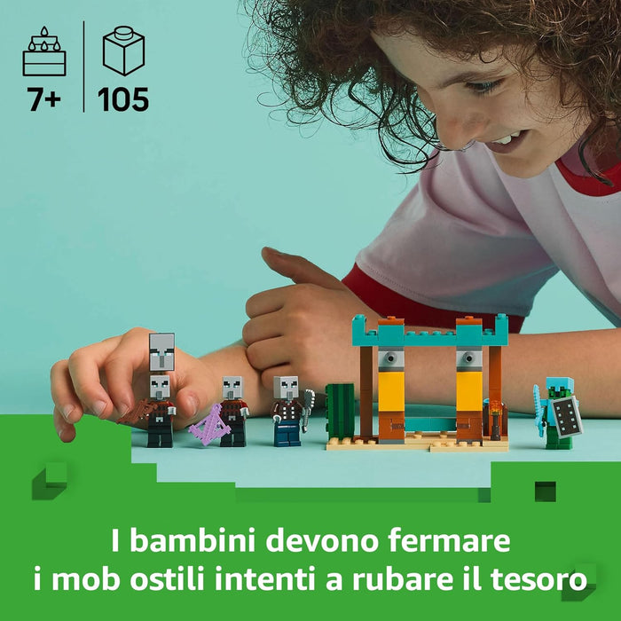 LEGO Minecraft Pattuglia nel Deserto della Bestia, Gioco di Ruolo per Bambini e Bambine da 7 Anni in su con 4 Personaggi del Videogioco, Funzione Spara Missili, Armi Giocattolo e Tesoro 21267