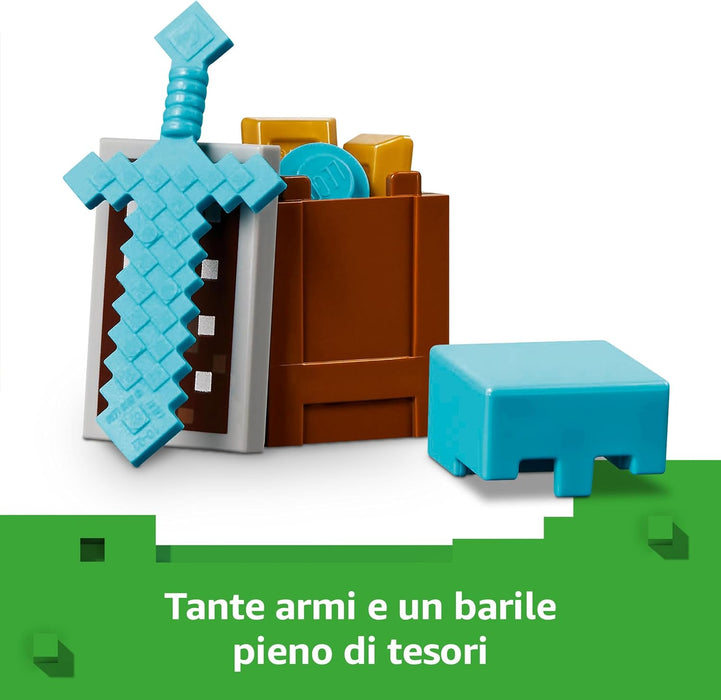 LEGO Minecraft Pattuglia nel Deserto della Bestia, Gioco di Ruolo per Bambini e Bambine da 7 Anni in su con 4 Personaggi del Videogioco, Funzione Spara Missili, Armi Giocattolo e Tesoro 21267