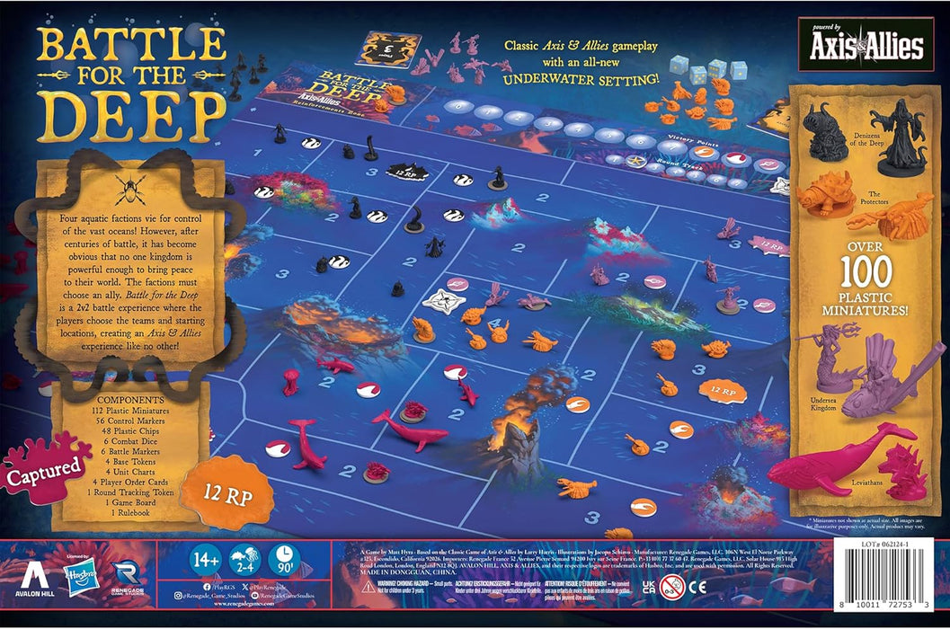 Renegade Games: Battle for The Deep - Powered by Axis & Allies, Board Game, Underwater Setting, Aquatic Factions, 2v2, Ages 14+, 2-4 Players, 90 Min