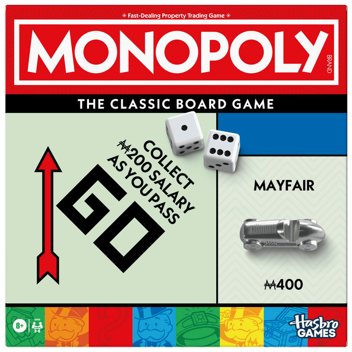Monopoly Board Game with Storage Tray and Larger Tokens - English Version