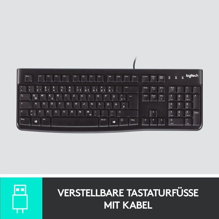 Logitech K120 Wired Keyboard for Windows, QWERTZ German Layout - Black Single