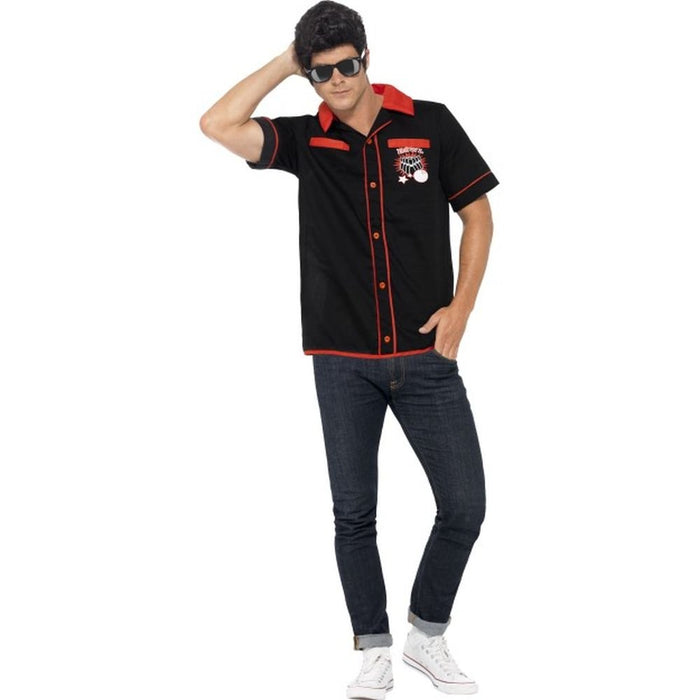 Smiffys 50s Bowling Shirt, Black (Size L)