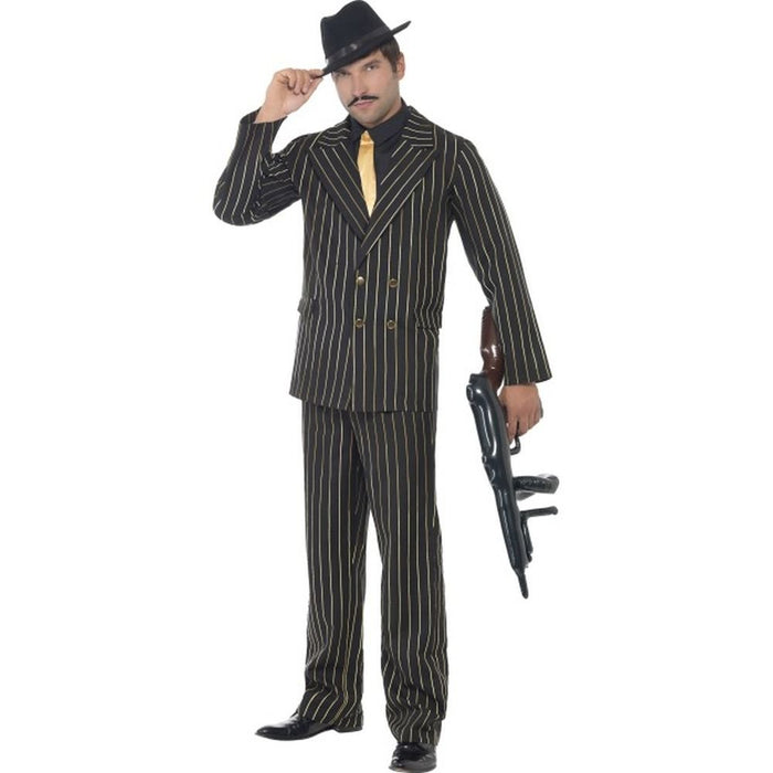 Smiffys Gold Pinstripe Gangster Costume, Black (Size XL)