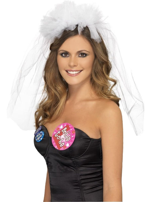 Smiffys Hen Night Veil on Headband, White