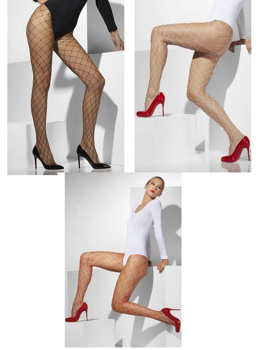 Smiffys Diamond Net Tights, White