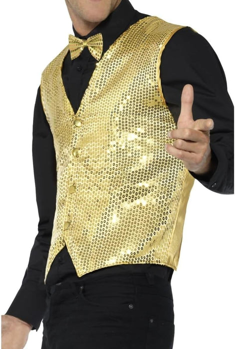 Smiffys Sequin Waistcoat, Gold (Size S)