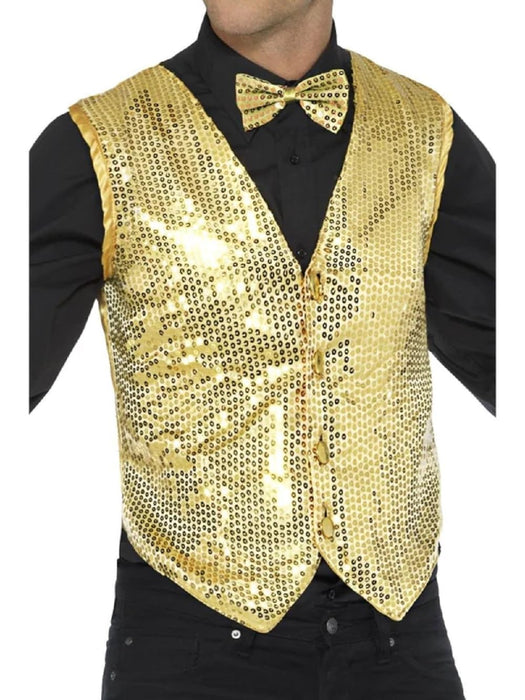 Smiffys Sequin Waistcoat, Gold (Size S)