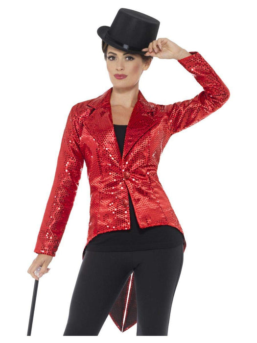 Smiffys Sequin Tailcoat Jacket, Ladies, Red (Size M)