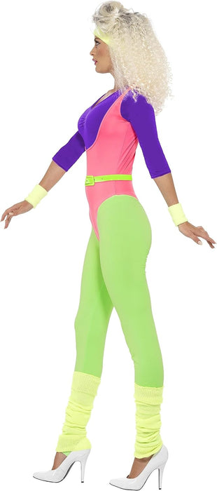 Smiffys 80s Work Out Costume, with Jumpsuit, Neon (Size M)