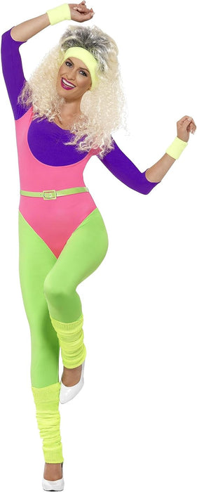 Smiffys 80s Work Out Costume, with Jumpsuit, Neon (Size M)