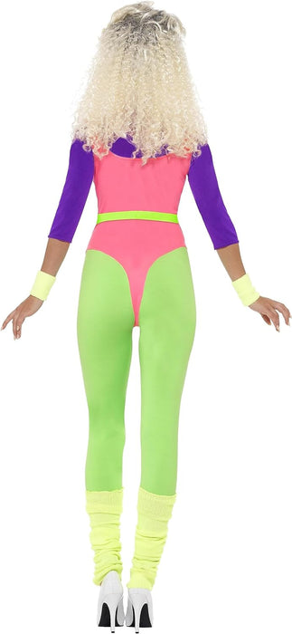 Smiffys 80s Work Out Costume, with Jumpsuit, Neon (Size M)