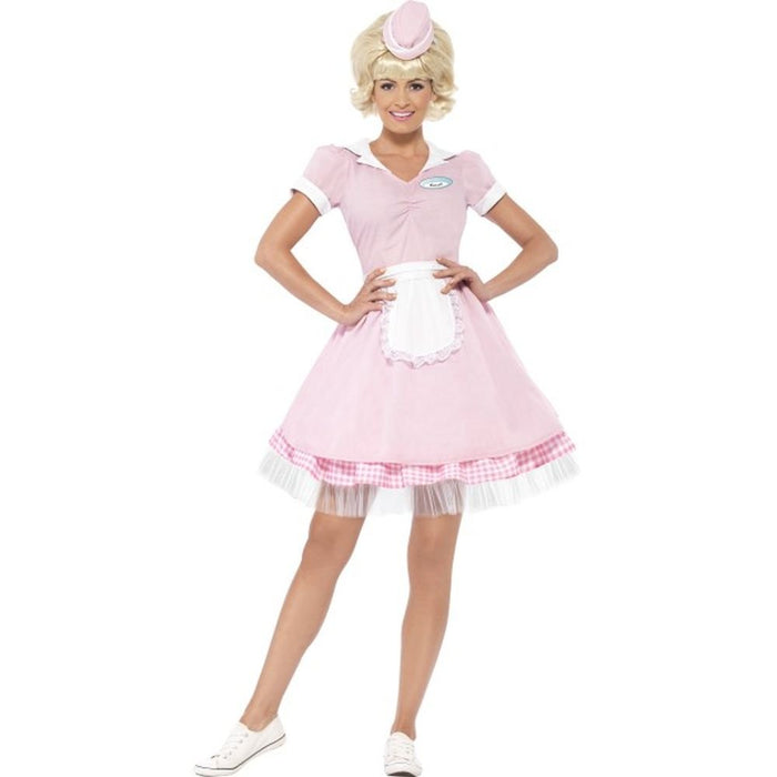 Smiffys 50s Diner Girl Costume, Pink (Size S)