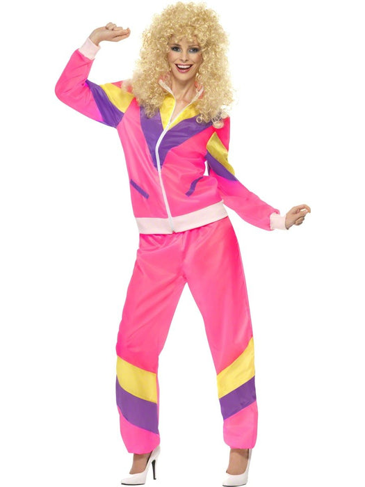 Smiffys 80s Height of Fashion Shell Suit Costume, Pink (Size L)