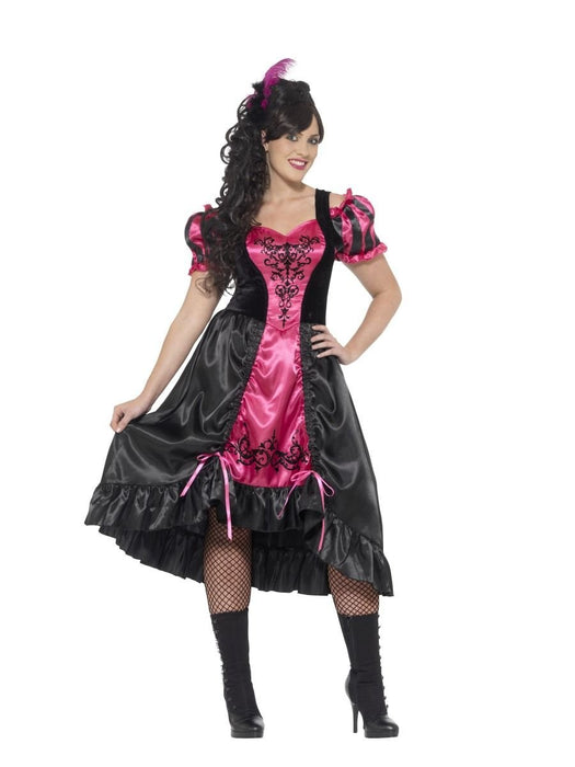 Smiffys Curves Sassy Saloon Costume, Pink (Size X2)