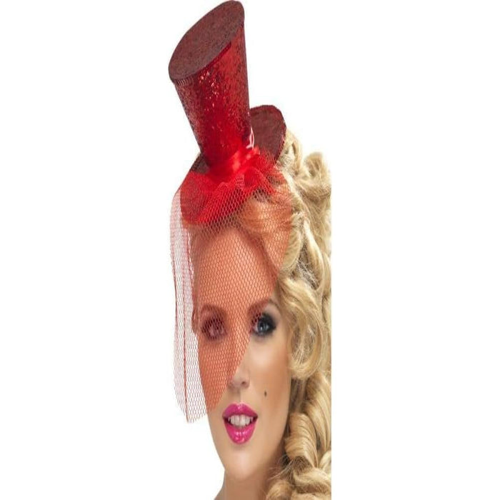 Smiffys Fever Mini Top Hat on Headband, Red