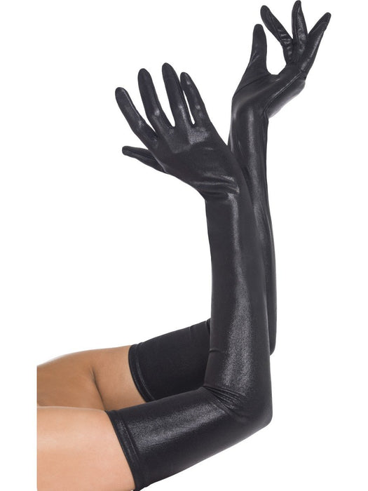 Smiffys Gloves, Wet Look, Black