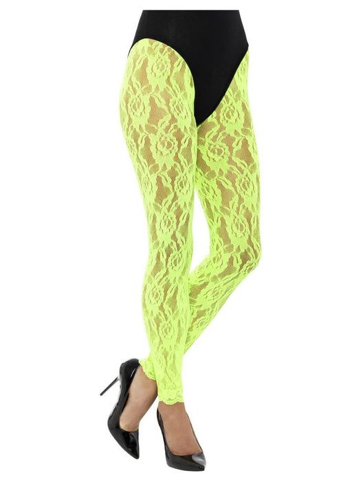 Smiffys 80s Lace Leggings, Neon Green