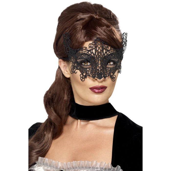 Smiffys Embroidered Lace Filigree Swirl Eyemask, Black