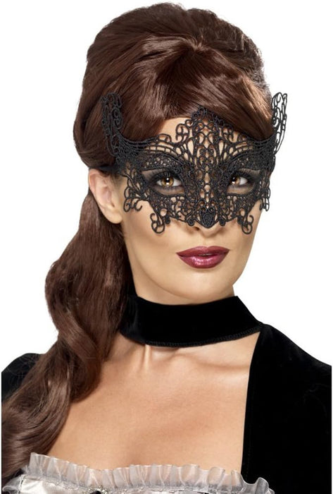 Smiffys Embroidered Lace Filigree Swirl Eyemask, Black