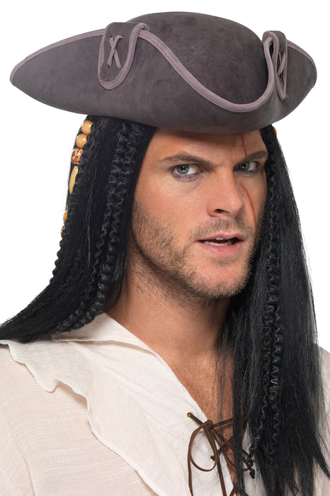 Smiffys Tricorn Pirate Captain Hat, Grey