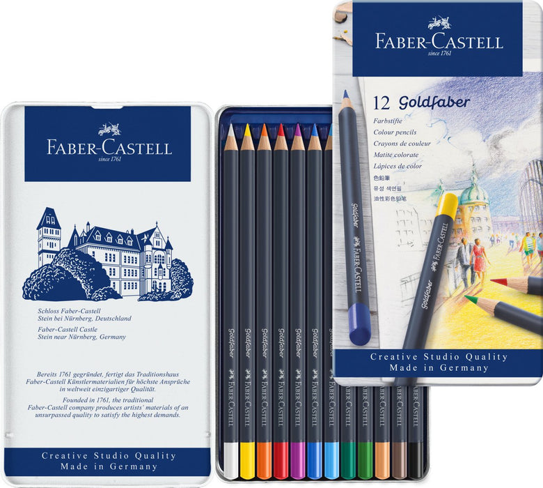 Faber-Castell Creative Studio, Goldfaber, Colour Pencil Set, Multicoloured, Tin Of 12 Goldfaber Coloured Pencils 12 Count (Pack of 1)