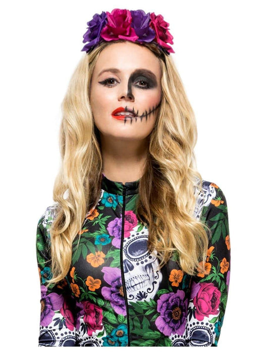 Smiffys Day of the Dead Rose Headband, Multi-Coloured