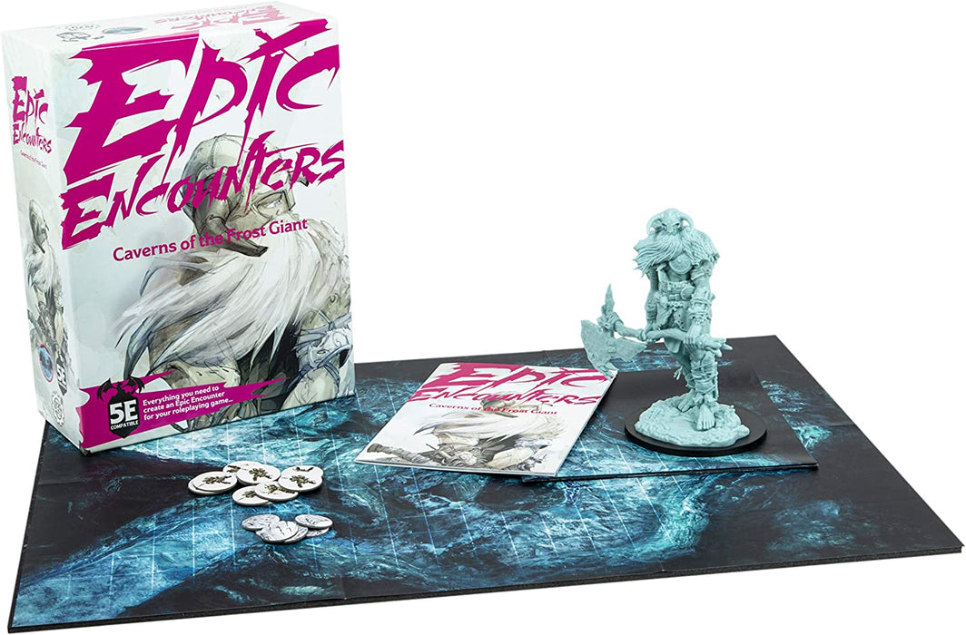 Epic Encounters: Caverns of the Frost Giant - RPG Fantasy Roleplaying Tabletop Game with HUGE Boss Miniature, Double-Sided Game Mat, & Game Master Adventure Book with Monster Stats, 5E Compatible