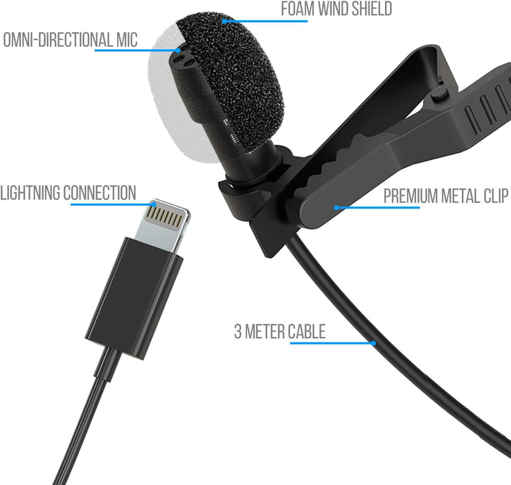 Lavalier Clip-On Microphone Mfi Lightning For Ios Devices