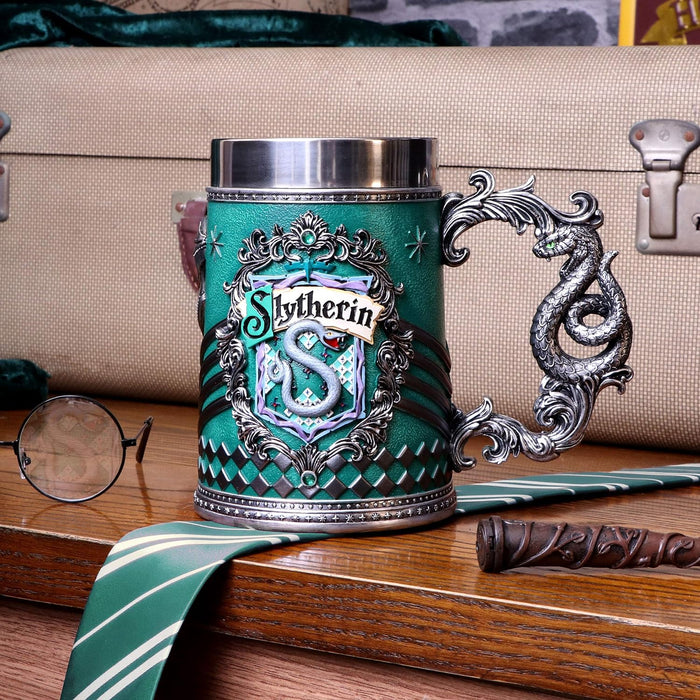 Nemesis Now Harry Potter Slytherin Hogwarts House Collectible Tankard, Green Silver, 15.5cm