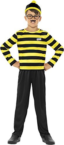 Smiffys Where's Wally Odlaw Costume, Black & Yellow (Size L) - Where`s Wally Odlaw Costume, Black & Yellow, with Top, Trousers, Hat, Moustache & Glasses