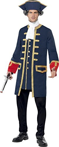 Pirate Commander Costume, Blue, with Coat, Cravat & Hat Men's Costumes