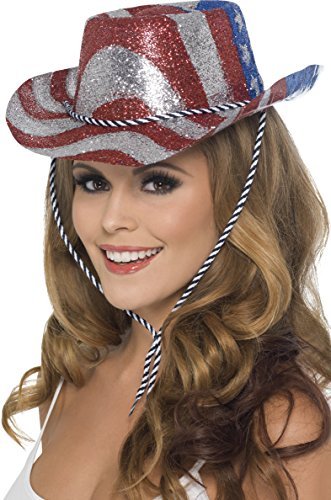 Smiffys Cowboy Glitter Hat, Stars & Stripes, Red & Silver