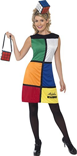 Smiffys Rubik's Cube Costume, Multi-Coloured (Size L) - `Rubik`s Cube Costume, Multi-Coloured, with Dress, Headband & Bag -  (Size: L)`