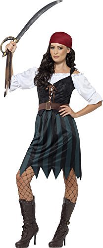 (40) - `Pirate Deckhand Costume, Blue, with Shirt, Mock Waistcoat, Skirt, Belt & Bandana -  (Size: XS)` Women's Costumes